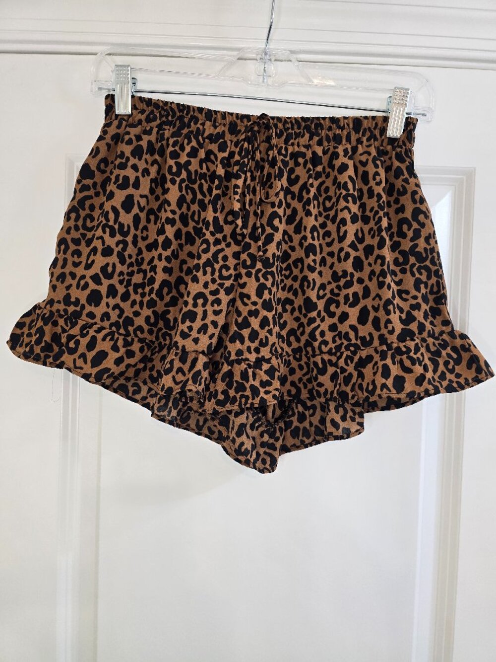 Sienna Sky Leopard Print Ruffle Hem Shorts with Pockets - Black and Brown